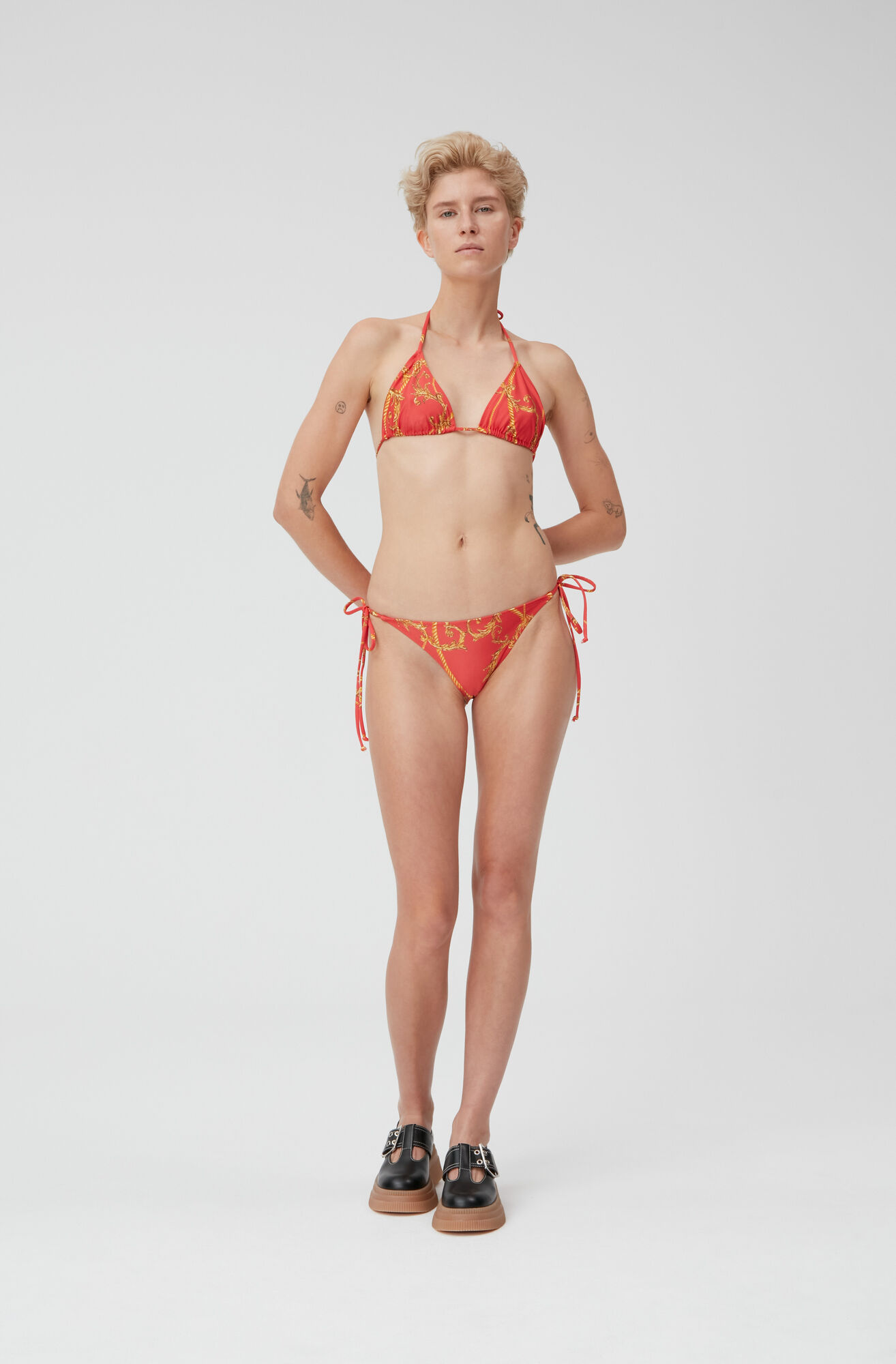 String Bikini Bottom, Elastane, in colour High Risk Red - 1 - GANNI
