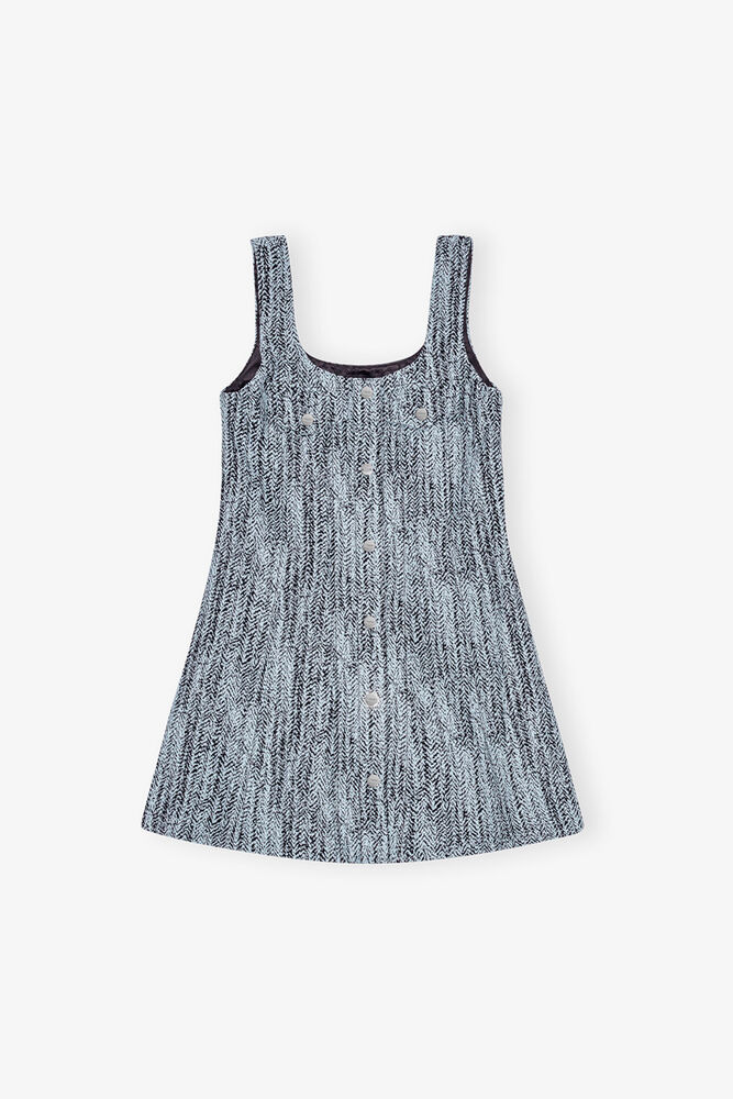 Blue Cotton Tweed Mini Dress, Celestial Blue