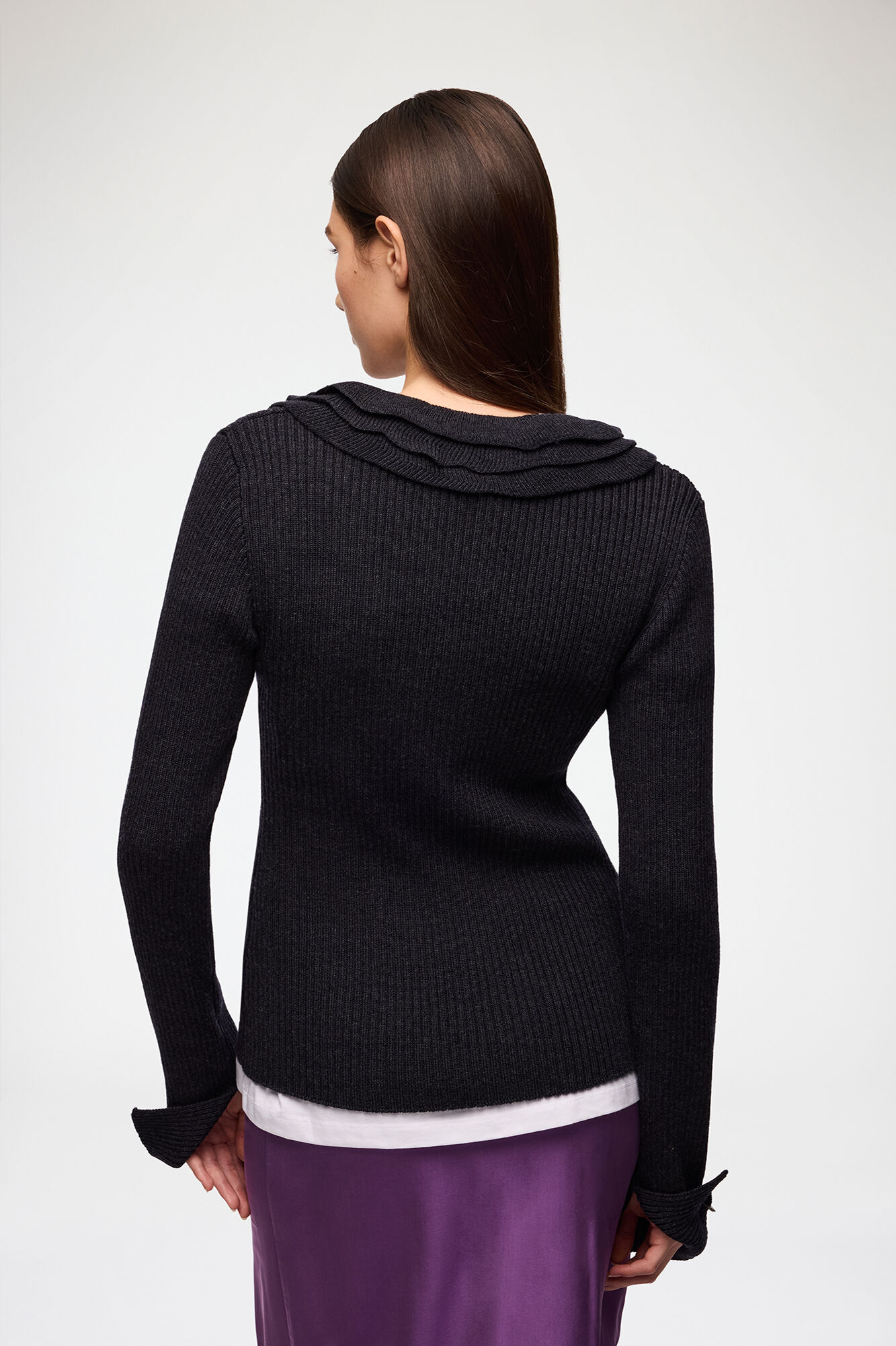 Top in Ribbed Merino, Merino Wool, in colour Phantom - 3 - GANNI