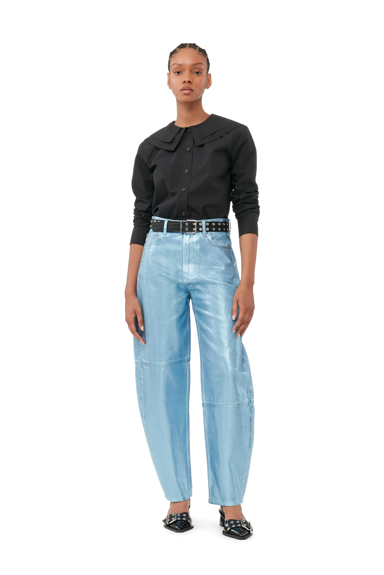 Blue Foil Stary Jeans, Cotton, in colour Heather - 1 - GANNI