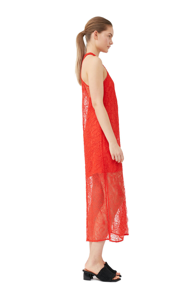 Red Lace Halter Neck Dress, Organic Cotton, in colour Red Alert - 7 - GANNI