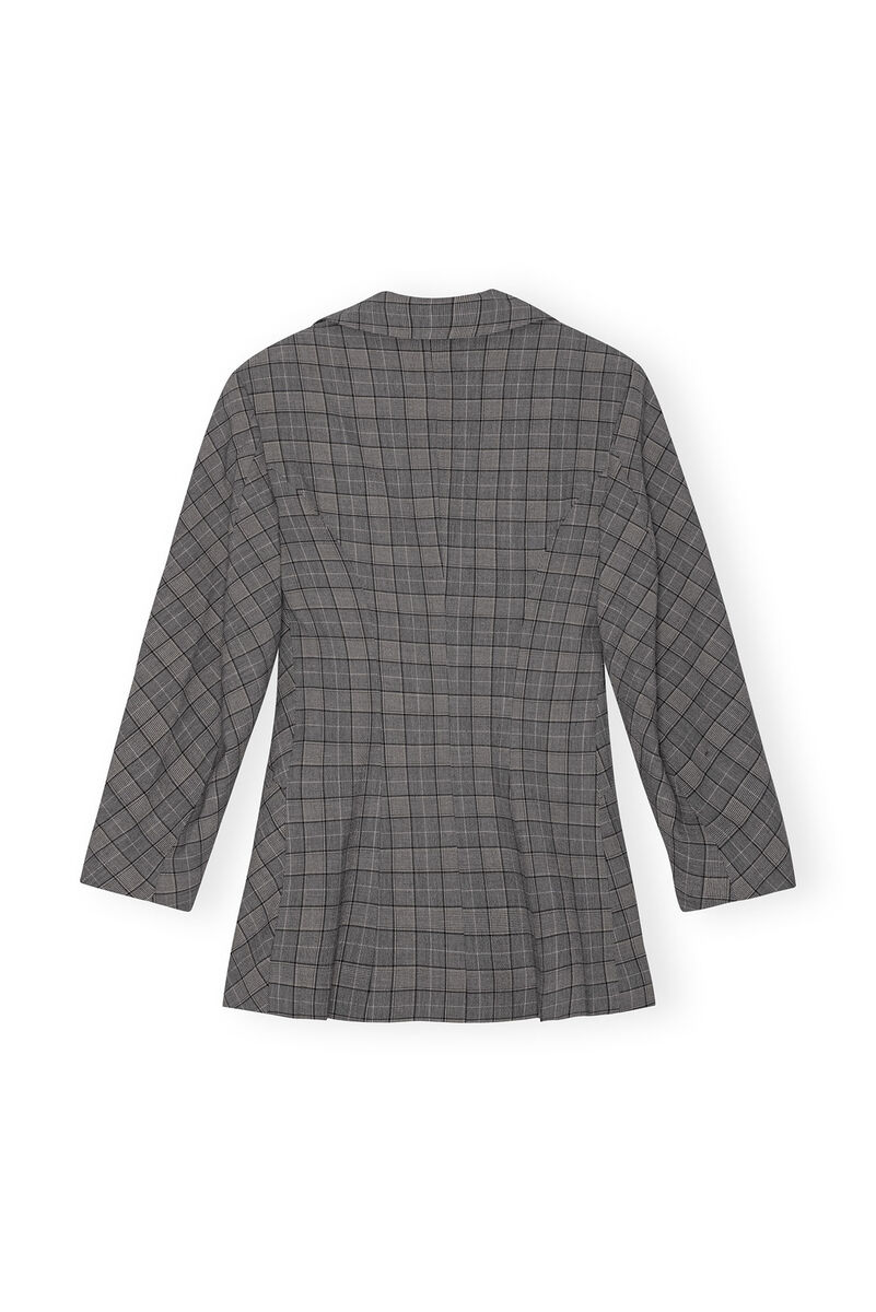 Grey Checkered Fitted Blazer, Elastane, in colour Frost Gray - 2 - GANNI