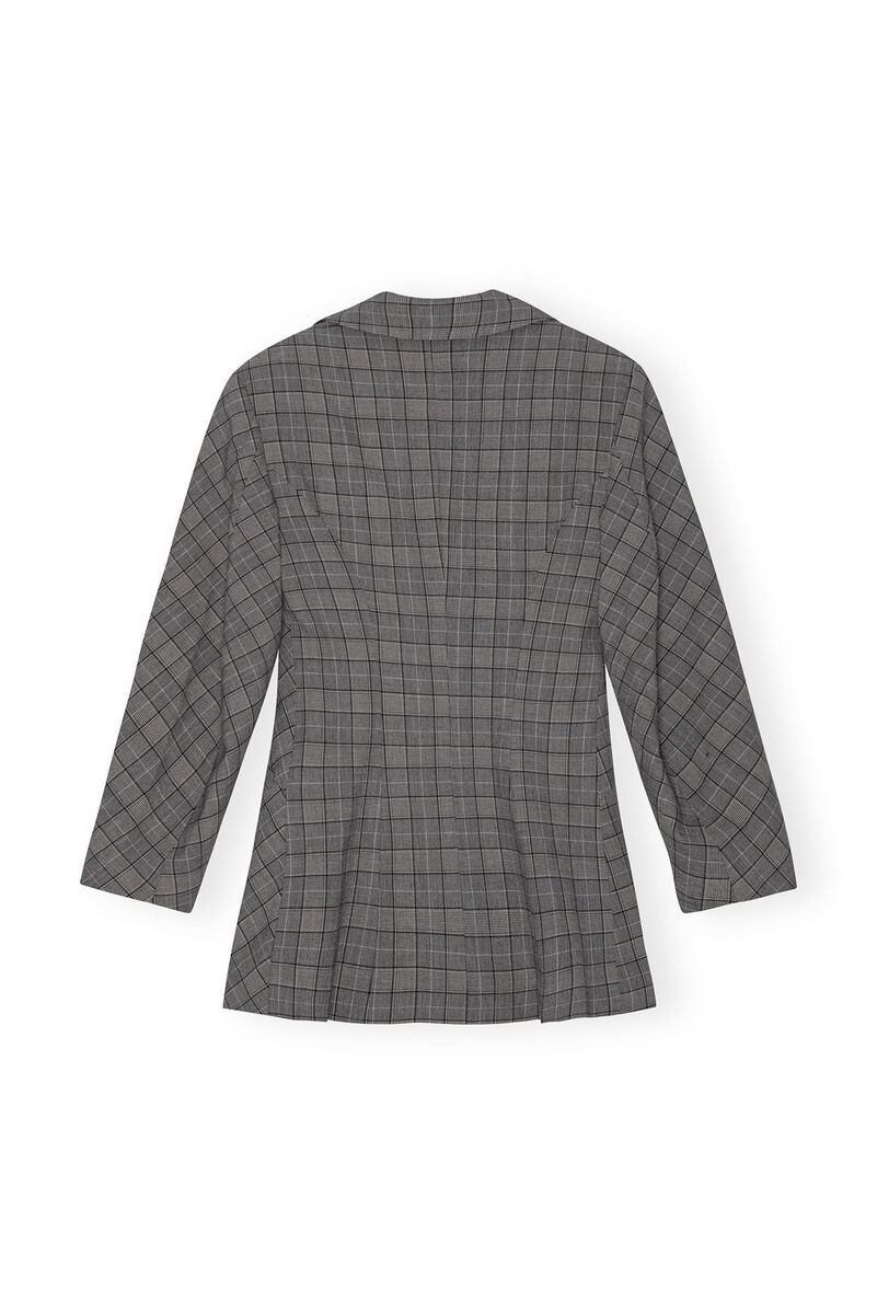 Grey Checkered Fitted blazer, Elastane, in colour Frost Gray - 2 - GANNI