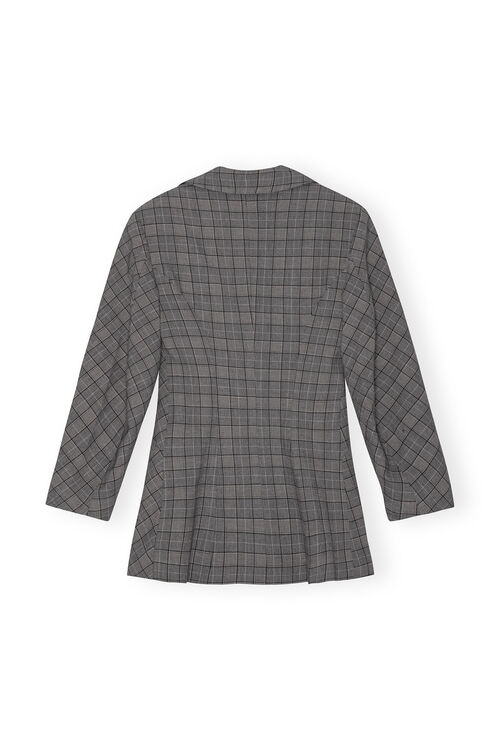 Grey Checkered Fitted Blazer, in colour Frost Gray - 2 - GANNI