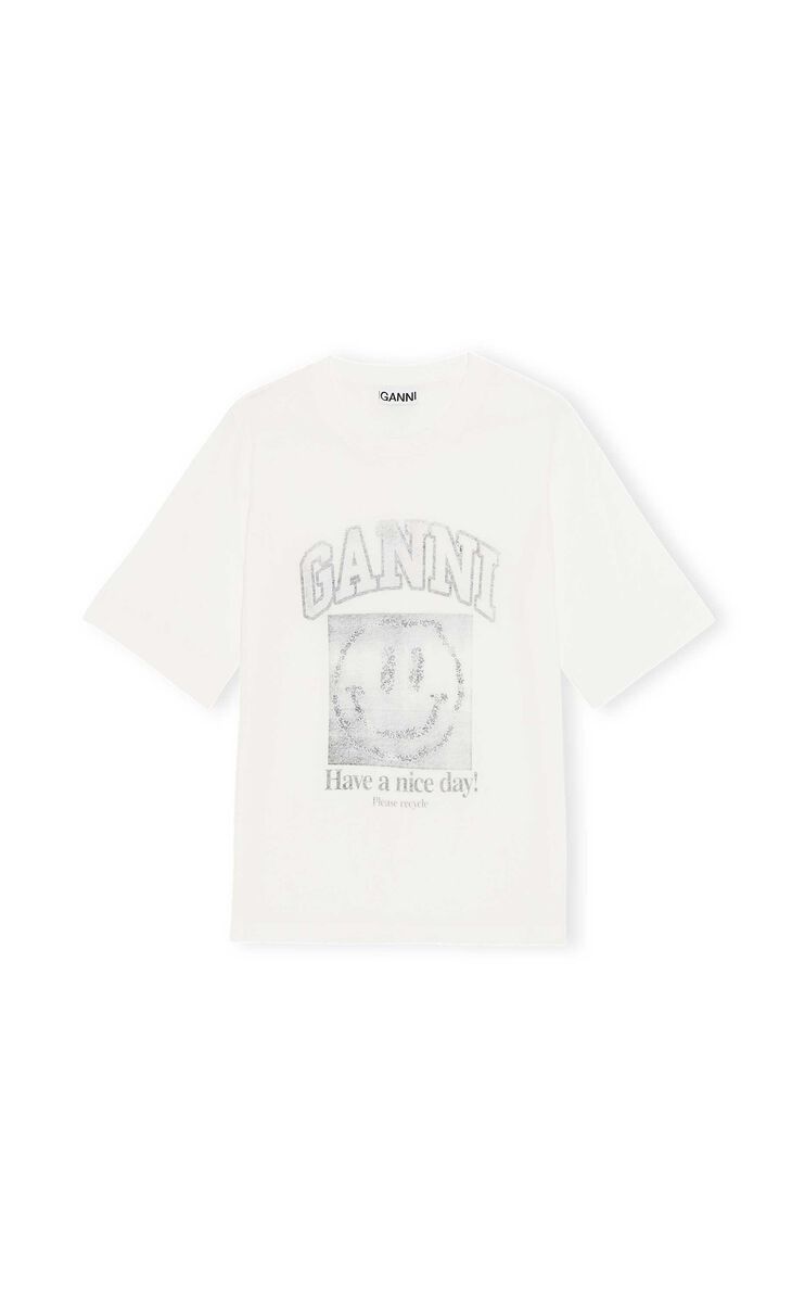 Smiley T-shirt, Cotton, in colour Egret - 1 - GANNI