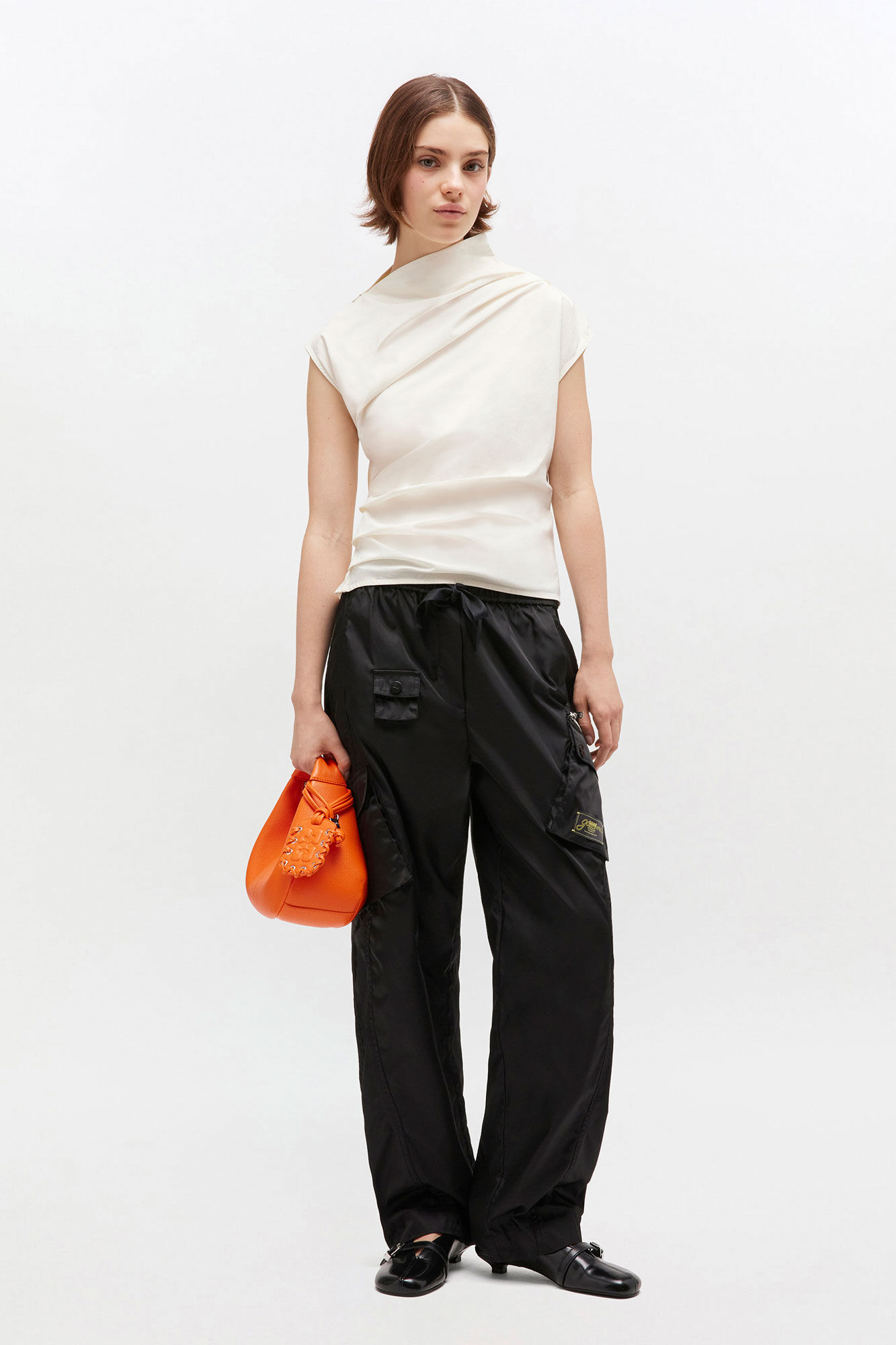 Ivory Ruched Top, Elastane, in colour Egret - 3 - GANNI