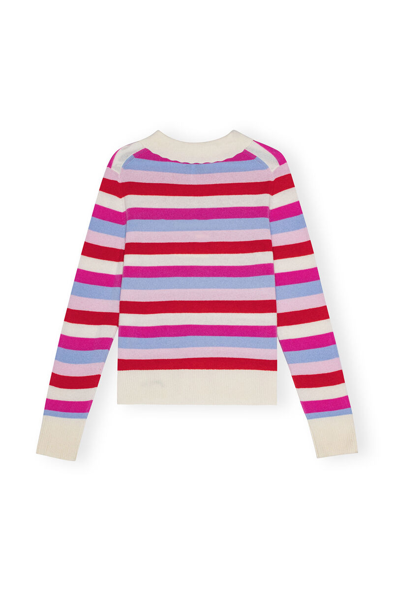 Striped Collar Pullover, Cashmere, in colour Egret - 2 - GANNI