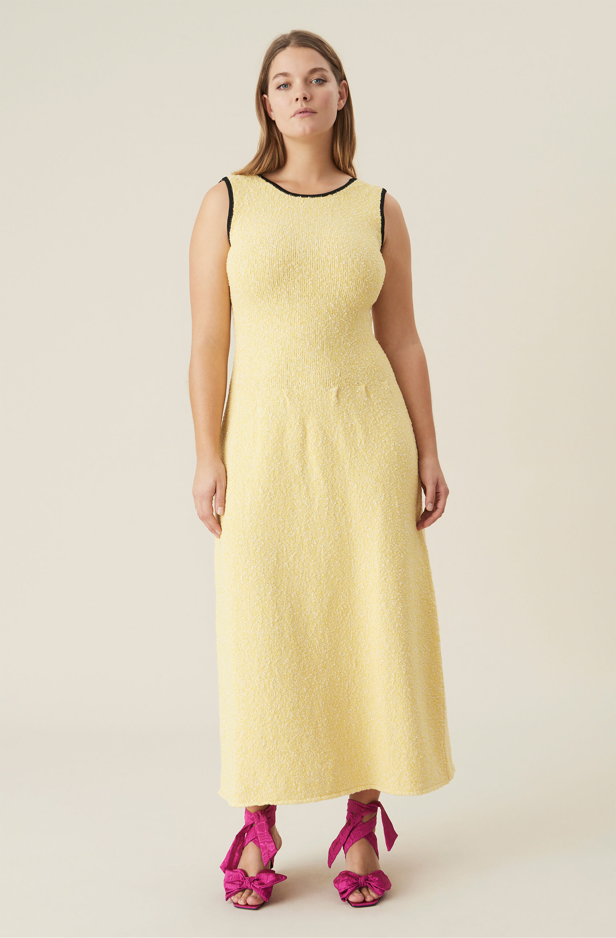 ganni.com | Yellow Organic Cotton Knit Midi Dress