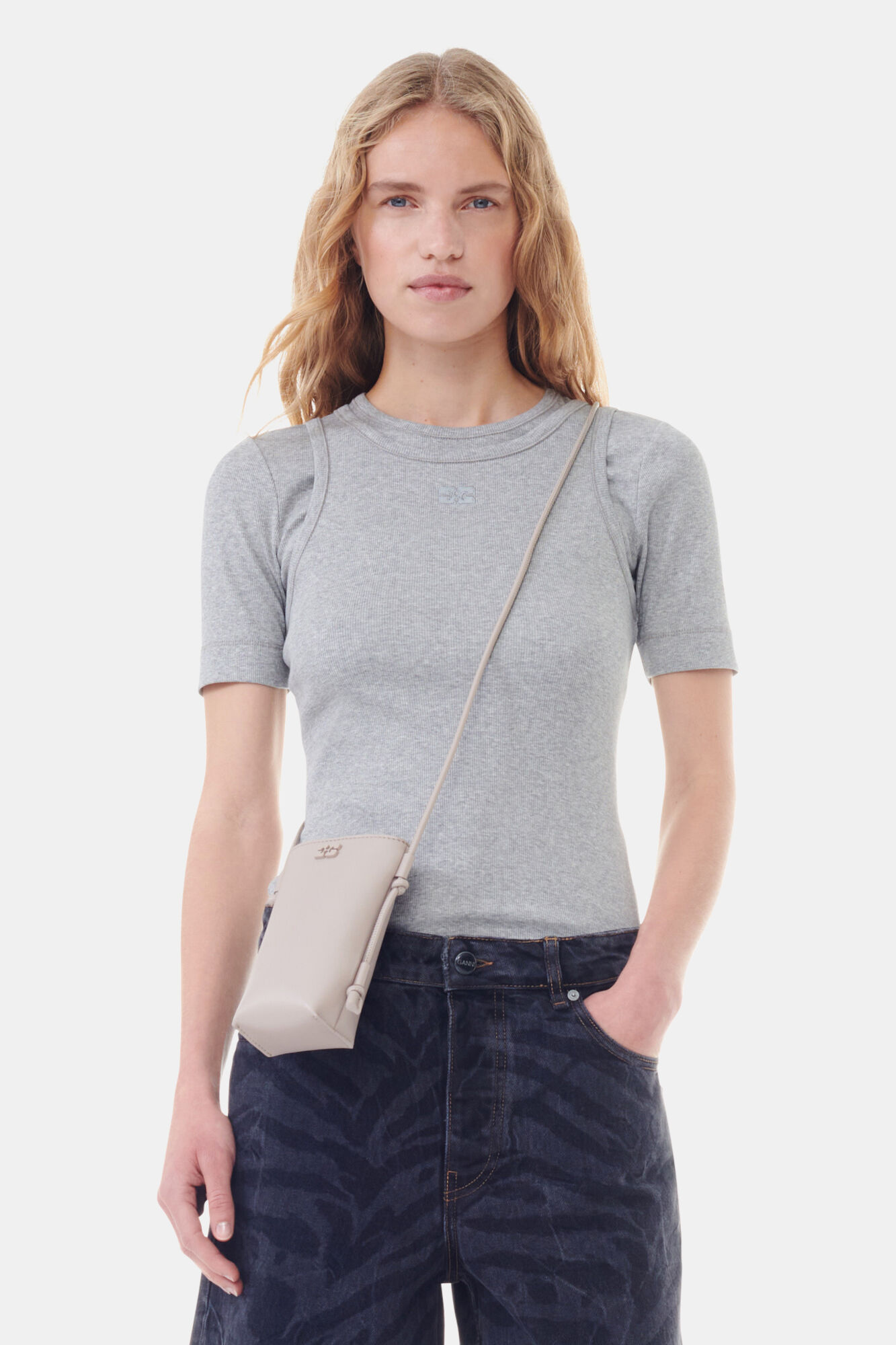 Light Grey GANNI Bou Crossbody Bag, Polyester, in colour Oyster Gray - 1 - GANNI