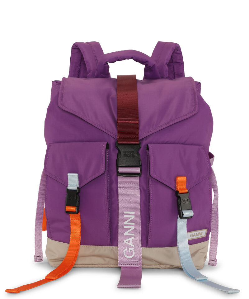 Purple Tech Backpack, Recycled Polyester, in colour Purple Wine - 1 - GANNI