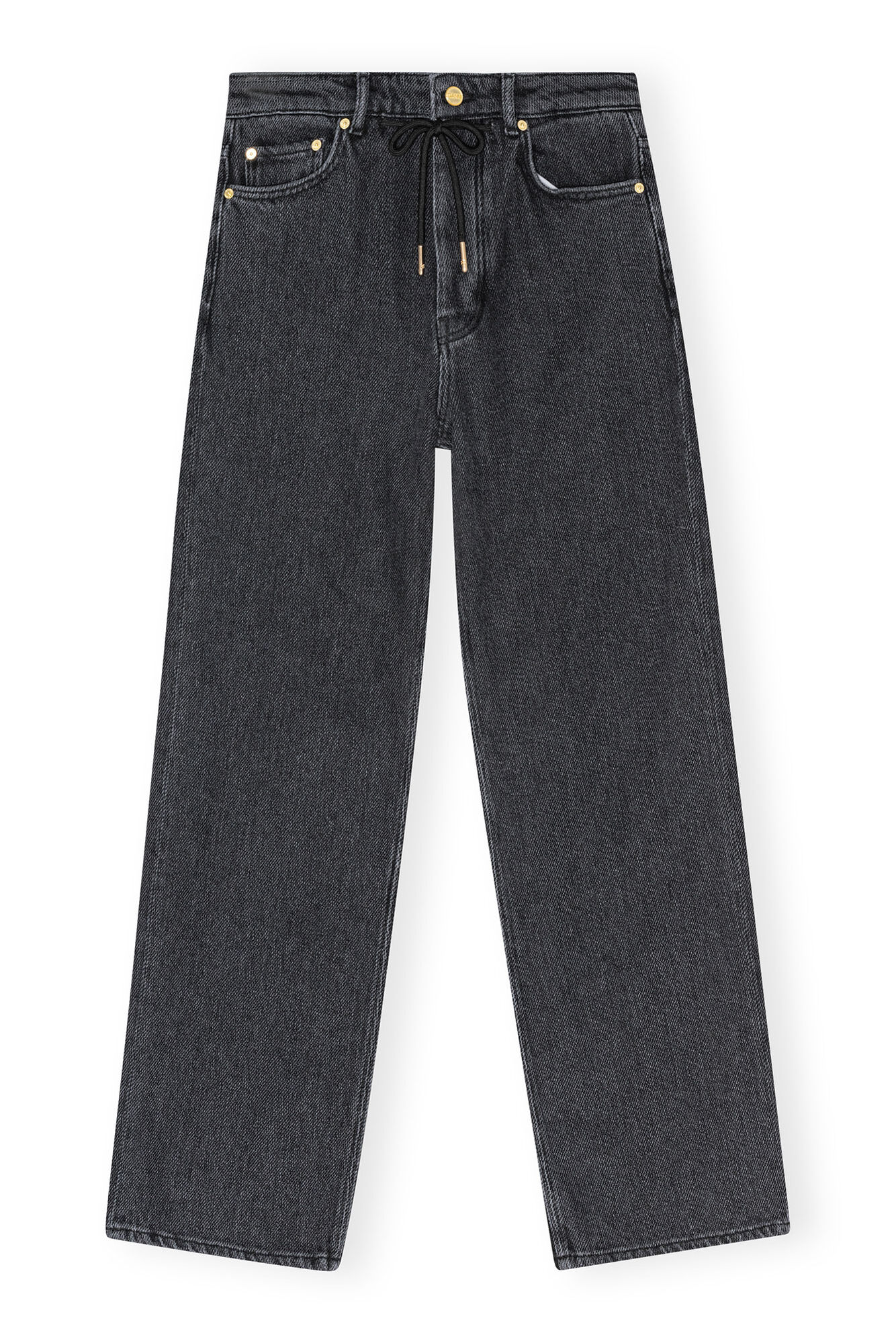 Washed Black Izey Drawstring Jeans, Cotton, in colour Washed Black/Black - 1 - GANNI