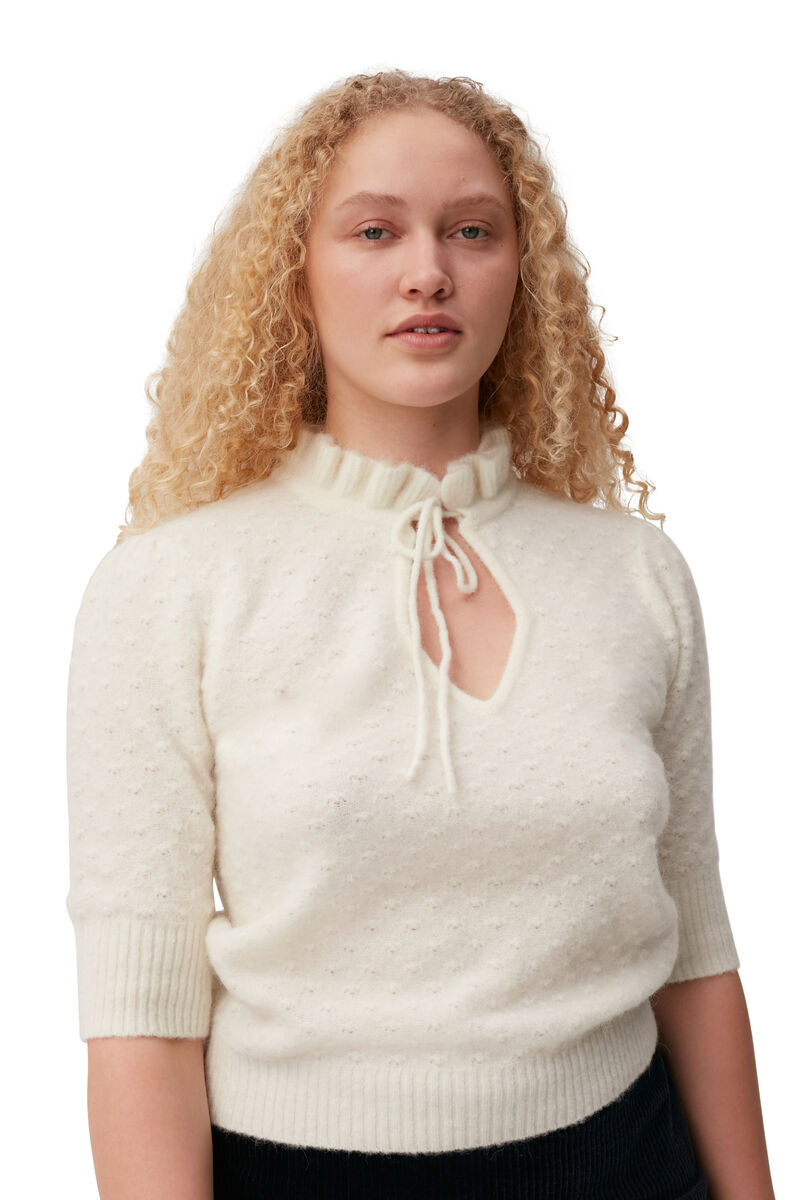 Short Sleeve Top, Alpaca, in colour Egret - 6 - GANNI