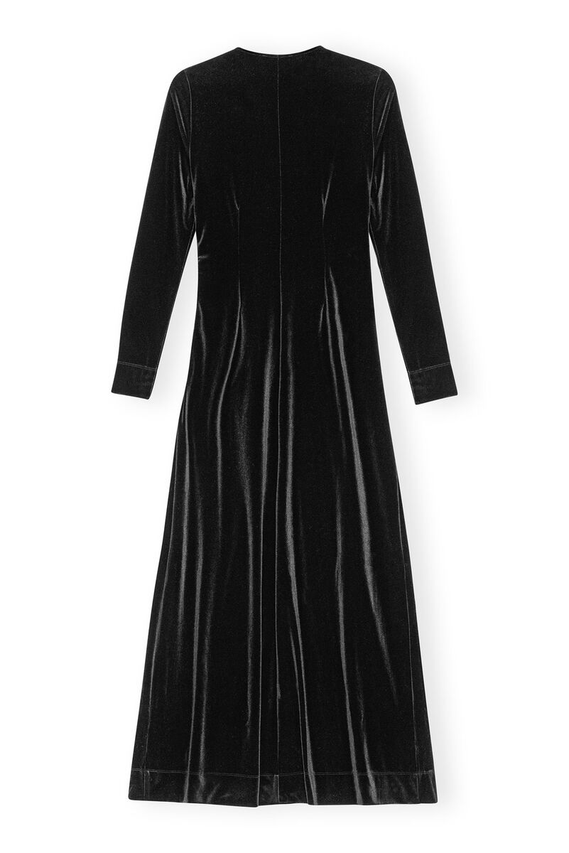 Black Velvet Jersey Twist Long Dress, Recycled Polyester, in colour Black - 2 - GANNI