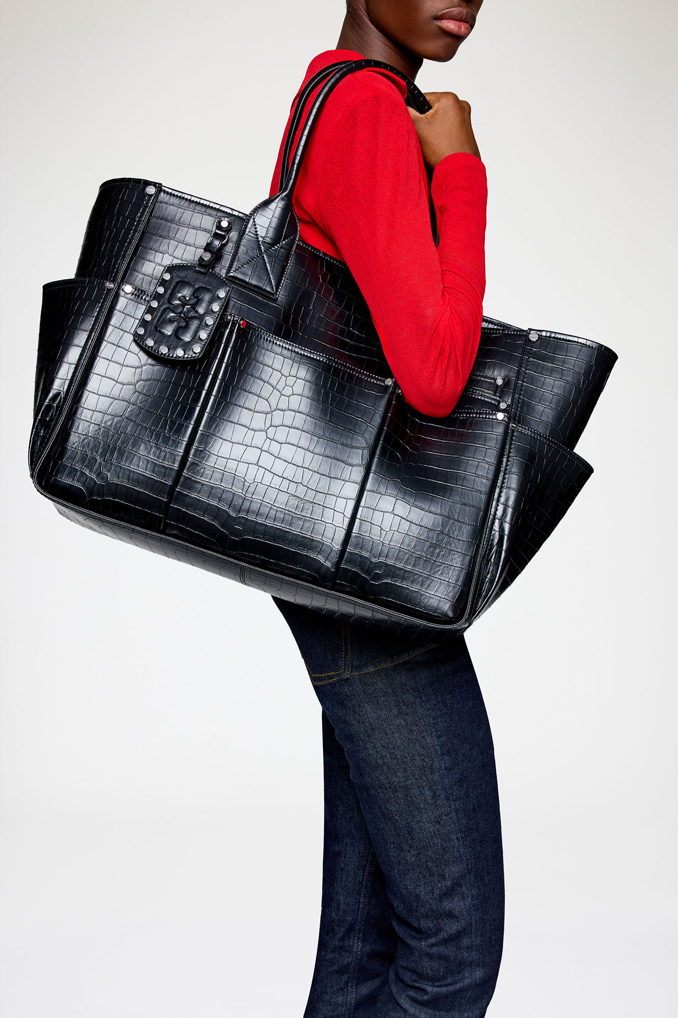 Posy Bag in Black Croco, Recycled Leather, in colour Black - 2 - GANNI