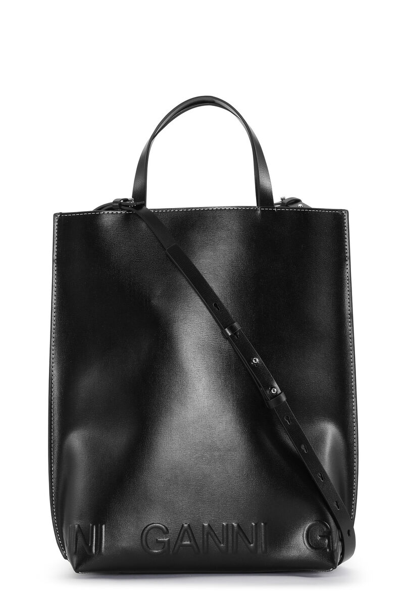 Medium Tote Bag, Leather, in colour Black - 1 - GANNI