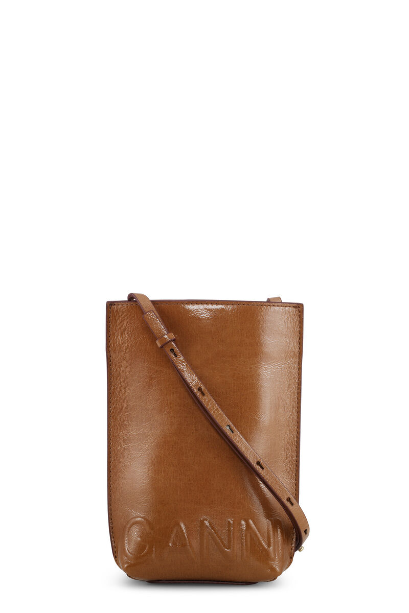 Brown Small Banner Crossbody Bag, Polyester, in colour Caramel Café - 1 - GANNI
