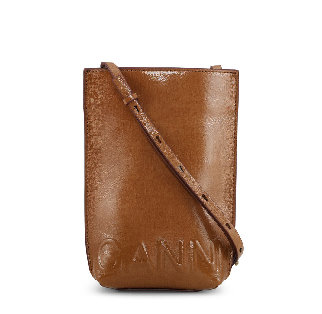 Brown Small Banner Crossbody Bag, Polyester, in colour Caramel Café - 1 - GANNI