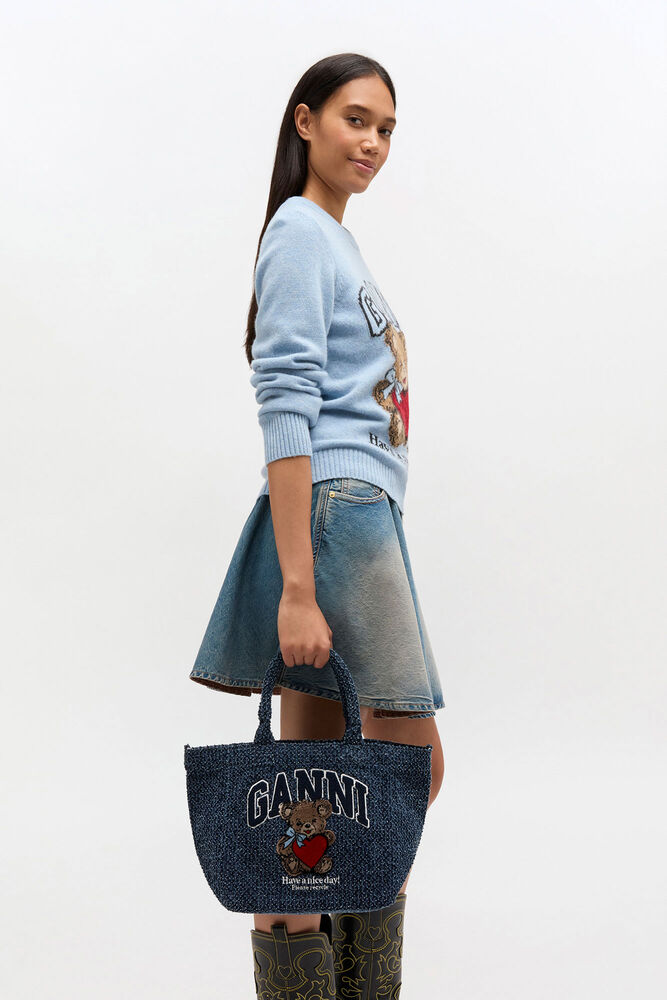 Tweed Denim Small Bear Tote, Rinse