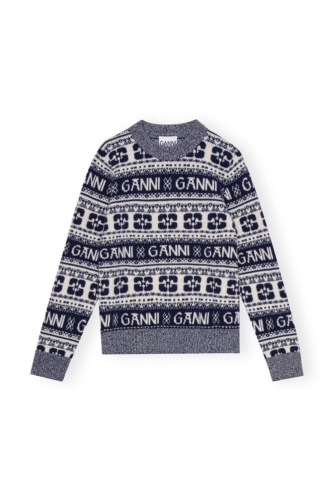 Blue Logo Wool Mix O-neck Pullover, Sky Captain