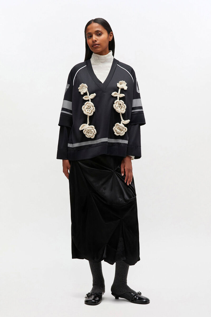 Black Cycora Long Sleeve, Polyester, in colour Black - 2 - GANNI