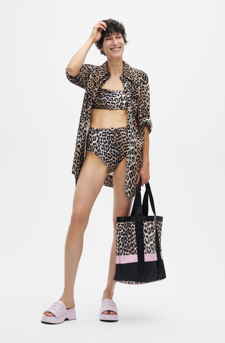 Leopard Print Cotton Shirt, Cotton, in colour Leopard - 3 - GANNI