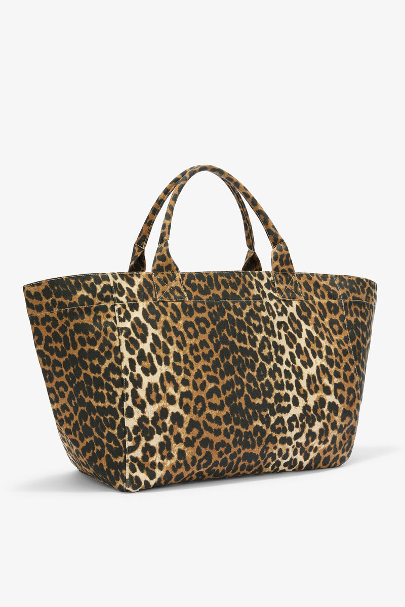 デイジーダック レオパード柄 XXL トート, Recycled Cotton, in colour Almond Milk - 2 - GANNI