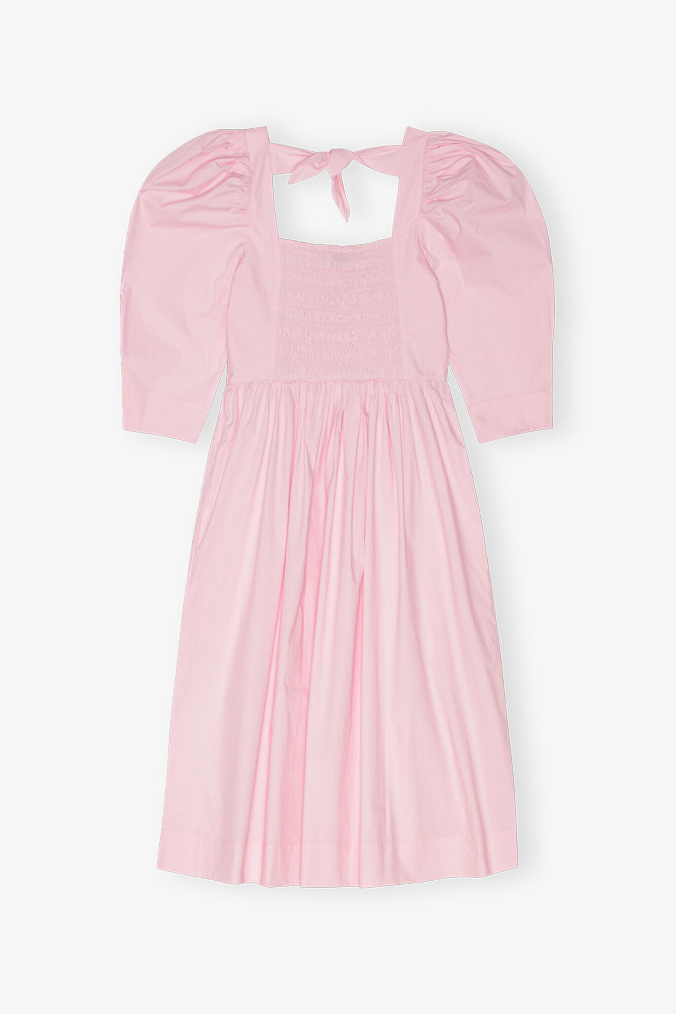 Pink Cotton Poplin Open Neck Smock Dress, Cotton, in colour Chalk Pink - 2 - GANNI