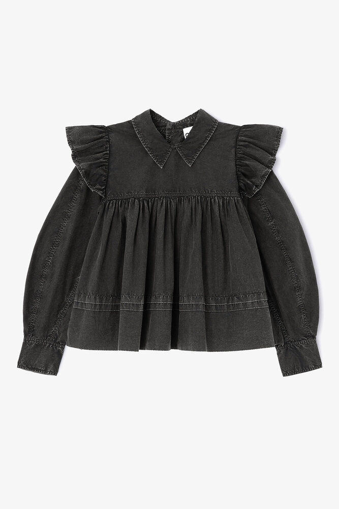 Black Washed Frill Blouse, Black