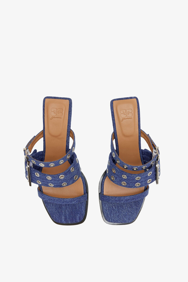 Buckle Strap Mule in Denim, Organic Cotton, in colour Mid Blue Vintage - 3 - GANNI