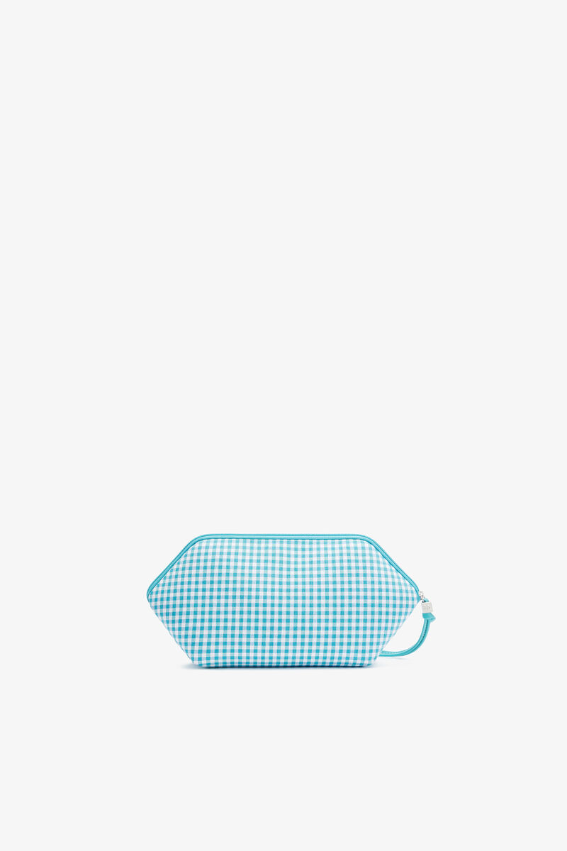 Bikini Pouch in Blue Check, Recycled Polyester, in colour Blue Curacao - 2 - GANNI