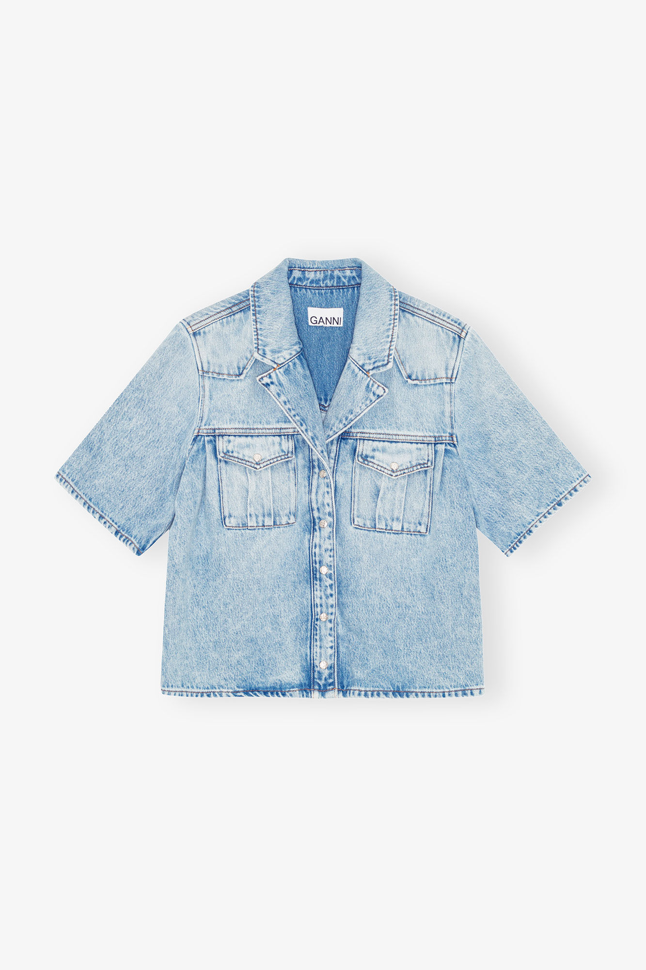 Light Blue Denim Shirt, Lyocell, in colour Light Blue Stone - 1 - GANNI