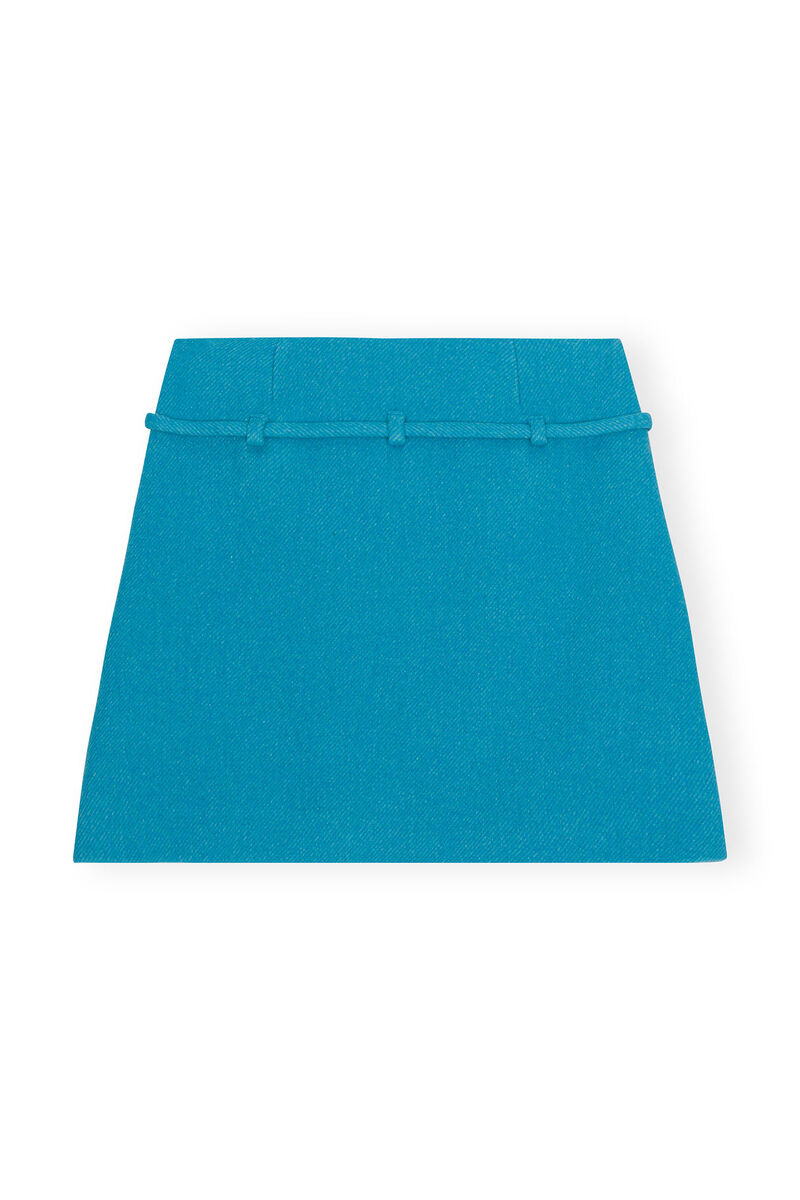 Twill Wool Suiting Mini Skirt, Polyamide, in colour Blue Curacao - 2 - GANNI