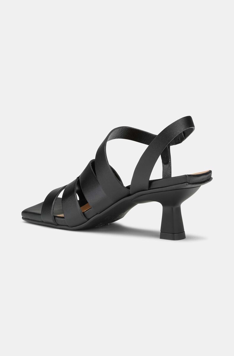 Kitten Heel Strappy Sandals, Leather, in colour Black - 3 - GANNI