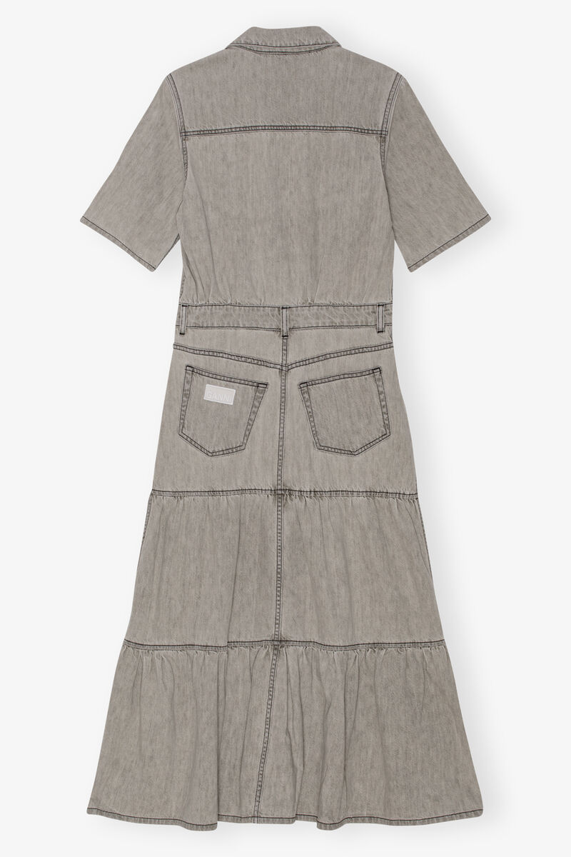 Grey Future Long Denim Dress, Organic Cotton, in colour Gray Quill - 2 - GANNI
