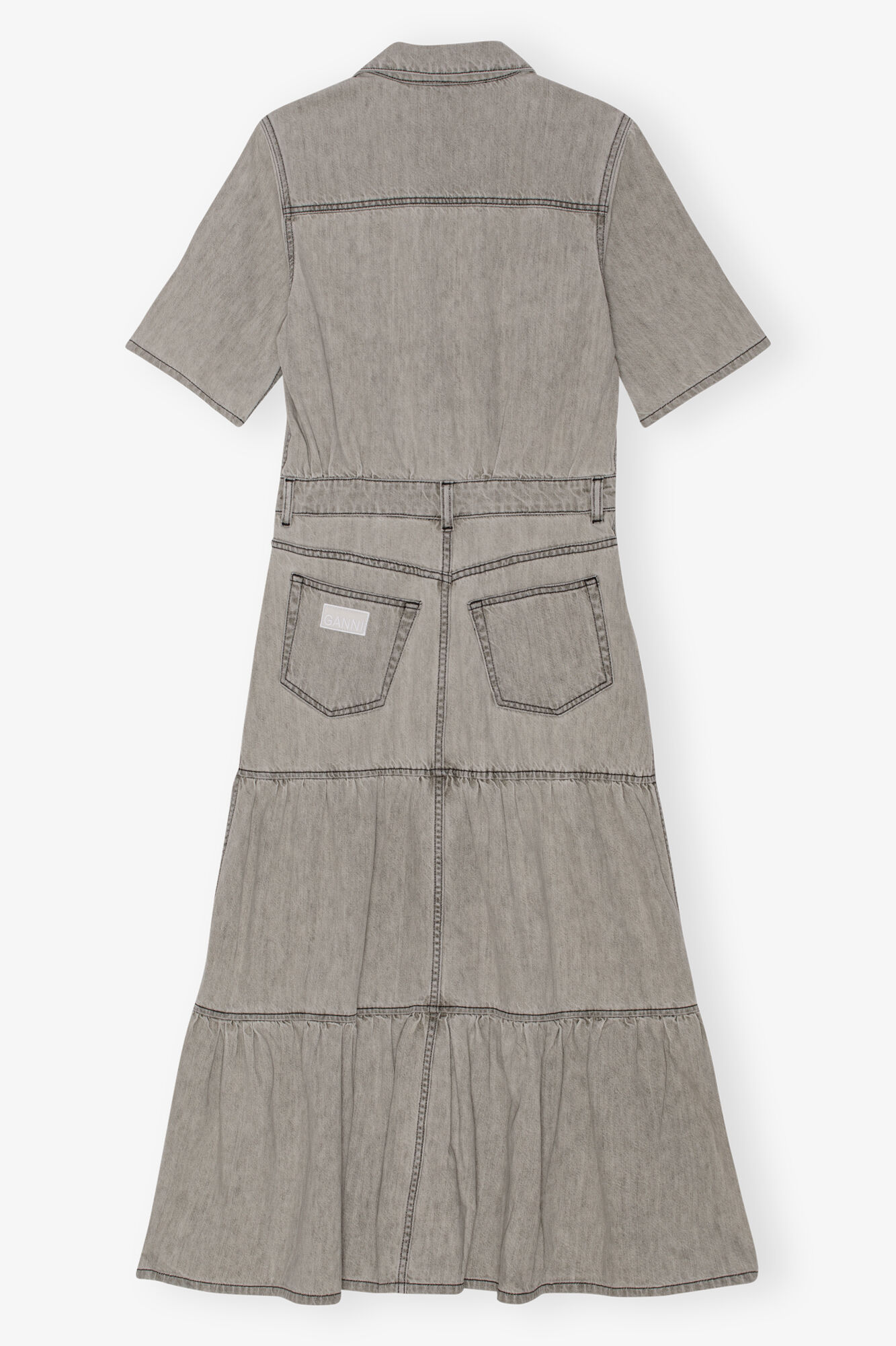 Grey Future Long Denim Dress, Organic Cotton, in colour Gray Quill - 2 - GANNI