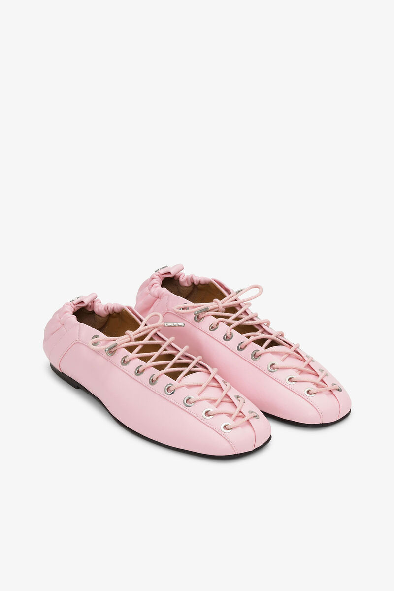Sn&ouml;rade ballerinas i rosa, Recycled Leather, in colour Fairy Tale - 2 - GANNI