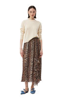 Leopard Pleated Georgette Midi Flounce kjol, Recycled Polyester, in colour Almond Milk - 1 - GANNI