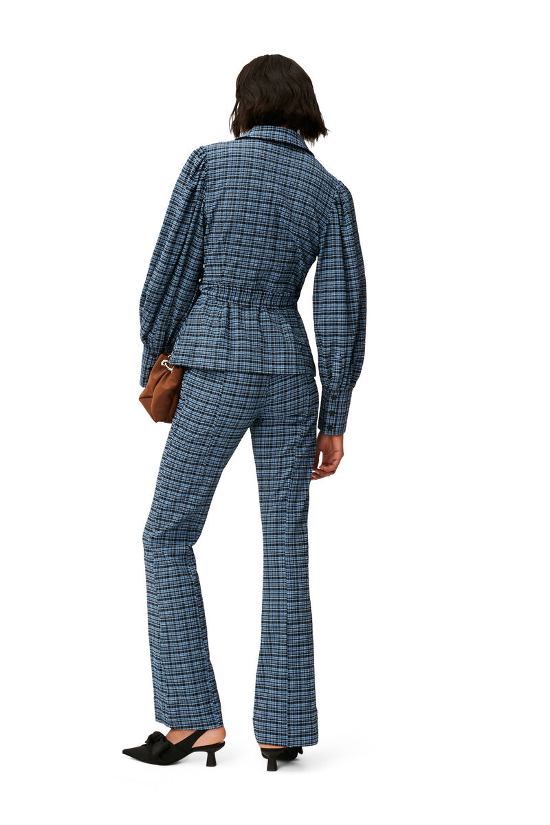 Pantalon évasé en crêpe , Elastane, in colour Mini Check Granada Sky - 2 - GANNI