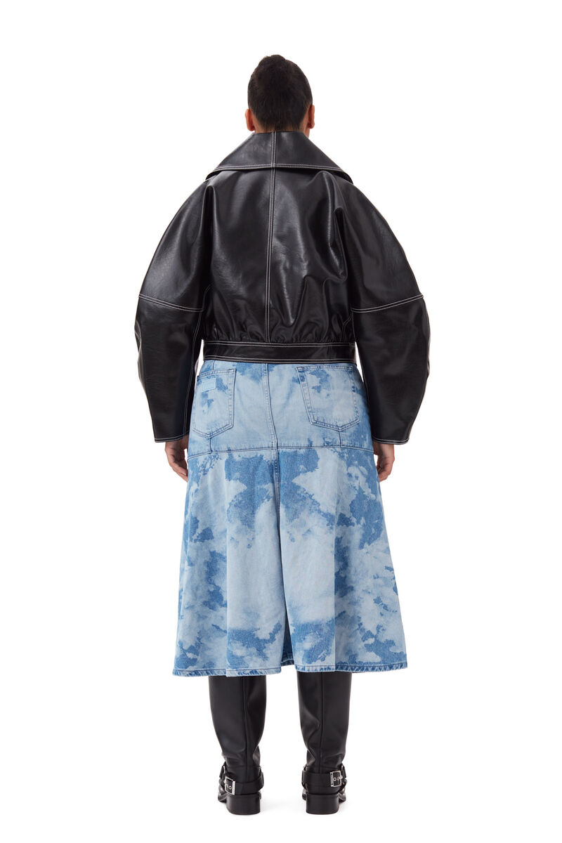 Blue Bleach Denim Flounce Midi Skirt, Cotton, in colour Light Blue Stone - 7 - GANNI