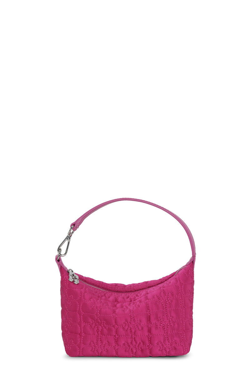 Pink Small Butterfly Pouch Satin Bag, Recycled Polyester, in colour Shocking Pink - 1 - GANNI