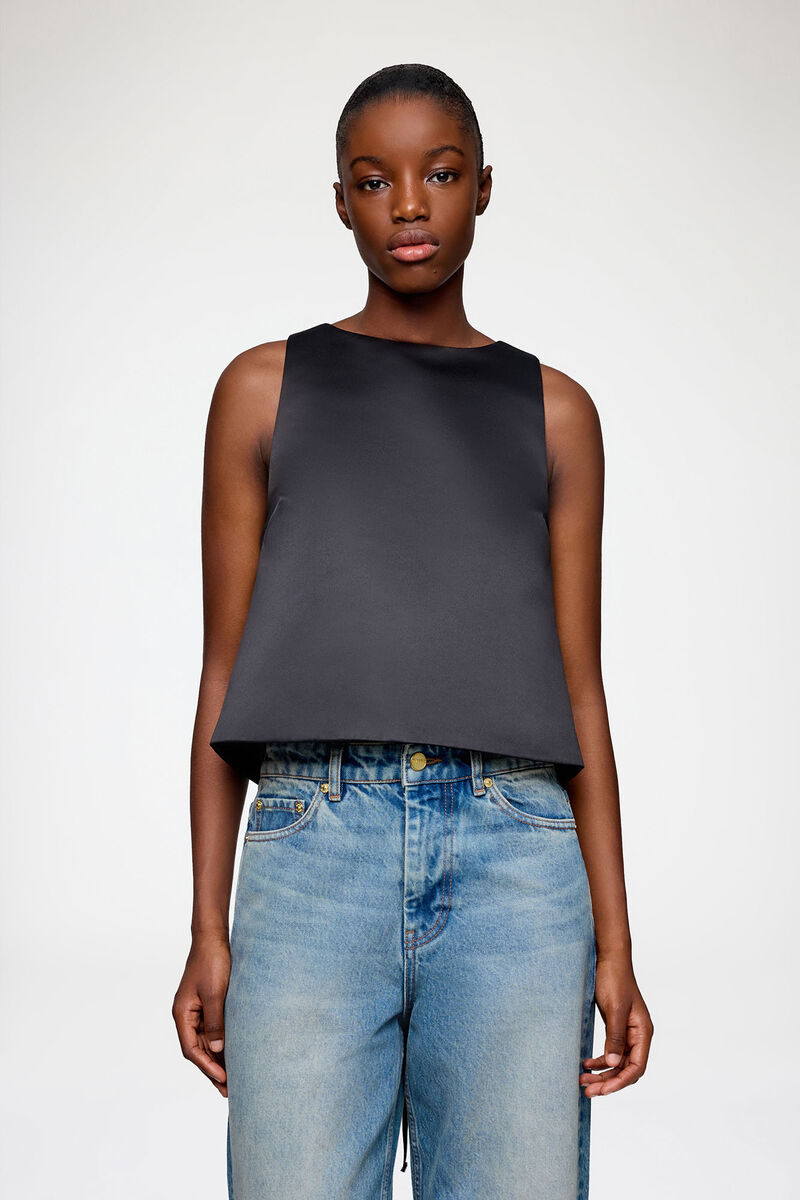 Top in Black Satin, Recycled Polyester, in colour Black - 2 - GANNI