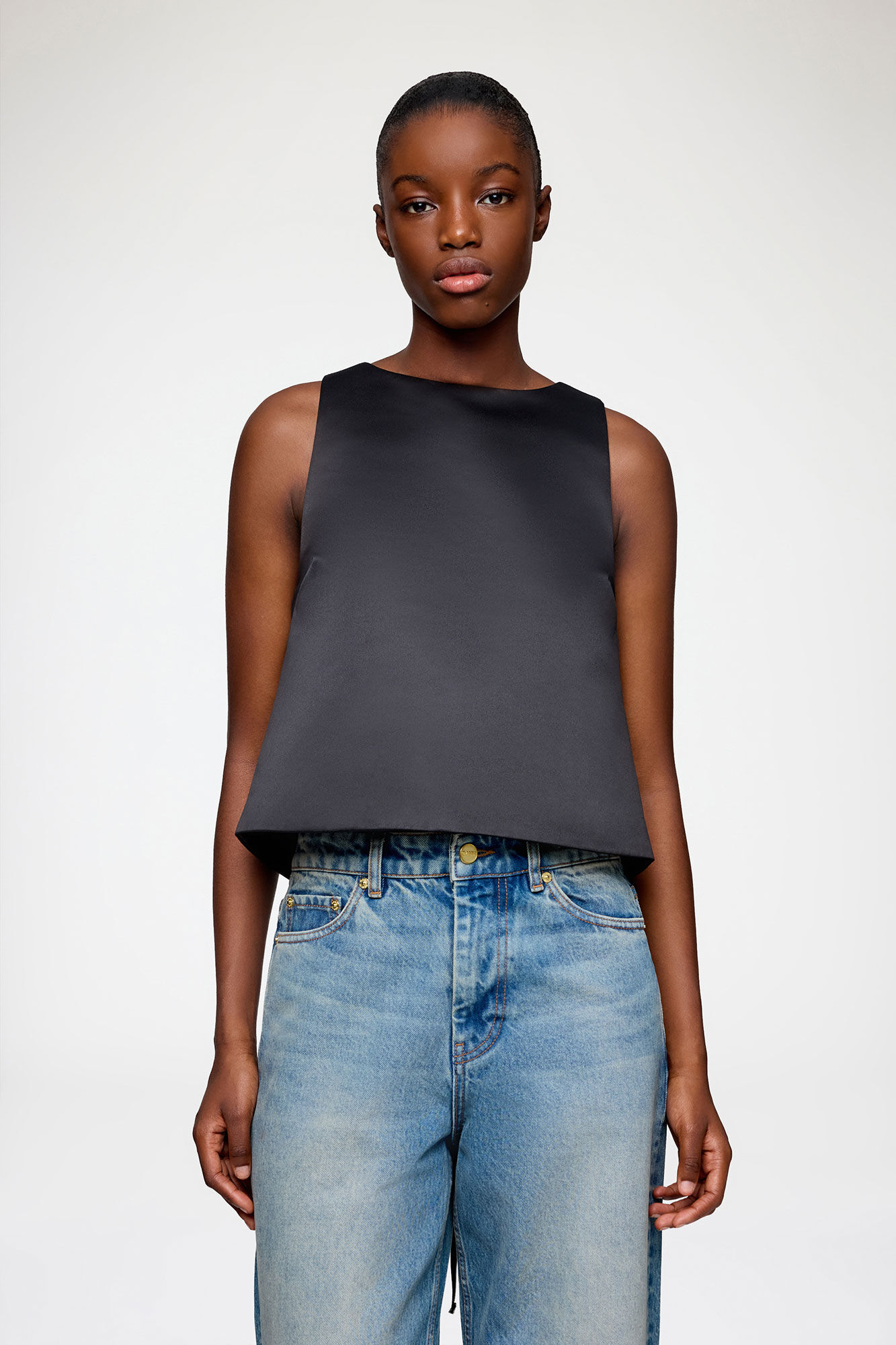 Top in Black Satin, Recycled Polyester, in colour Black - 2 - GANNI