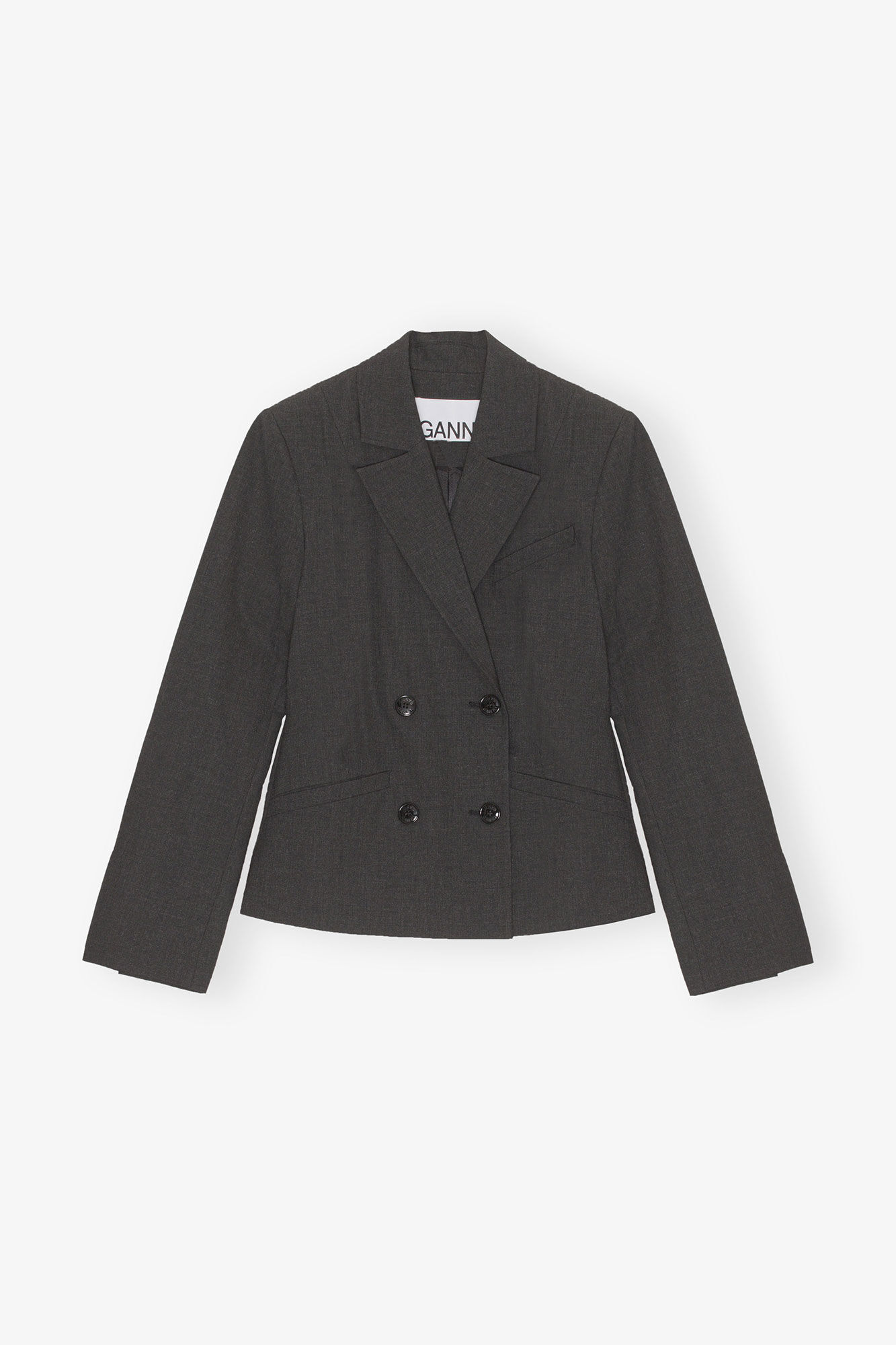Drapey Melange Fitted Blazer, Elastane, in colour Phantom - 3 - GANNI