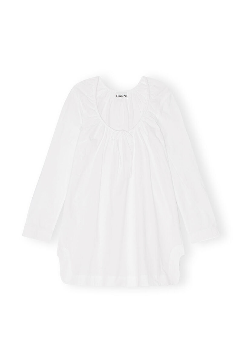 Cotton Poplin Square-neck Mini Dress, Cotton, in colour Bright White - 1 - GANNI