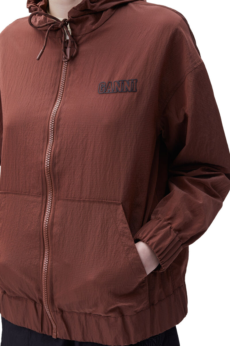 Tech Fabric Jacket, Nylon, in colour Root Beer - 3 - GANNI