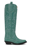 Green Knee High Embroidered Western Boots, Calf Leather, in colour Bottle Green - 1 - GANNI