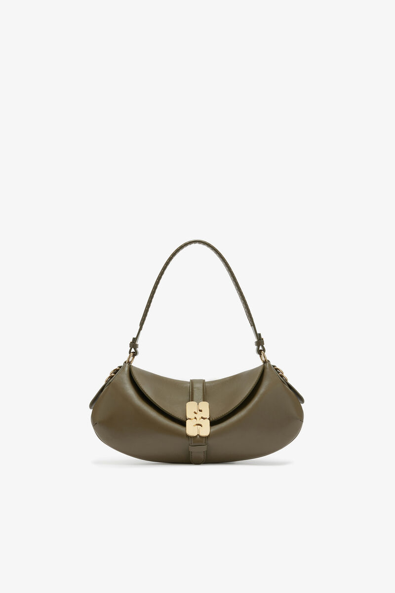 B-Kat Bag in Green, Recycled Leather, in colour Military Olive - 1 - GANNI