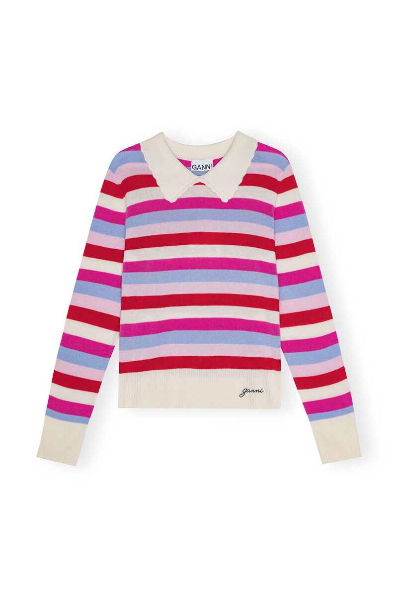 Striped Collar-genser, Cashmere, in colour Egret - 1 - GANNI