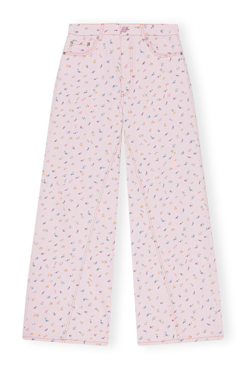 Flower Print Joezy Jeans, Cotton, in colour Pink Tulle - 1 - GANNI