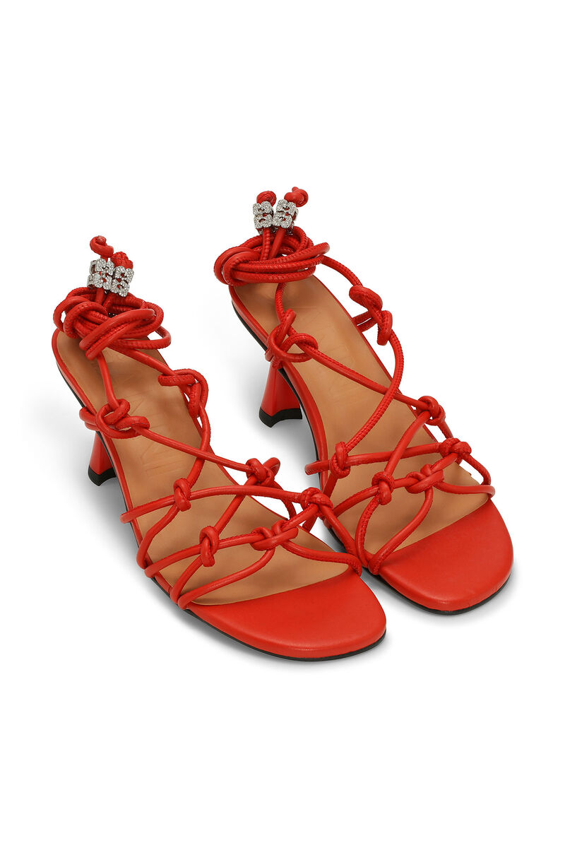 Red Knots High Heel Sandals, Vegan Leather, in colour Racing Red - 3 - GANNI